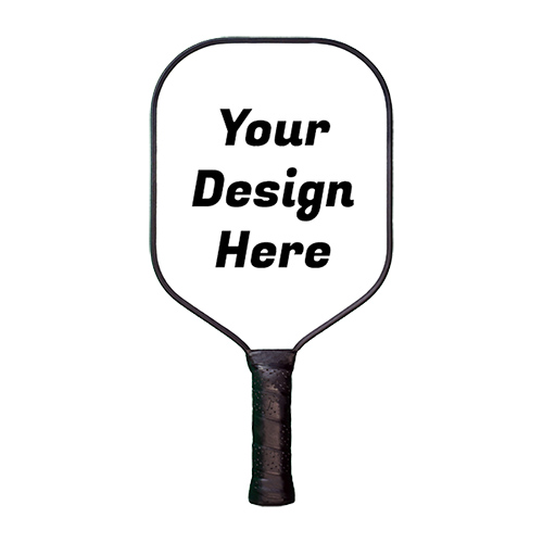 Close-up of a custom pickleball paddle on a wooden table