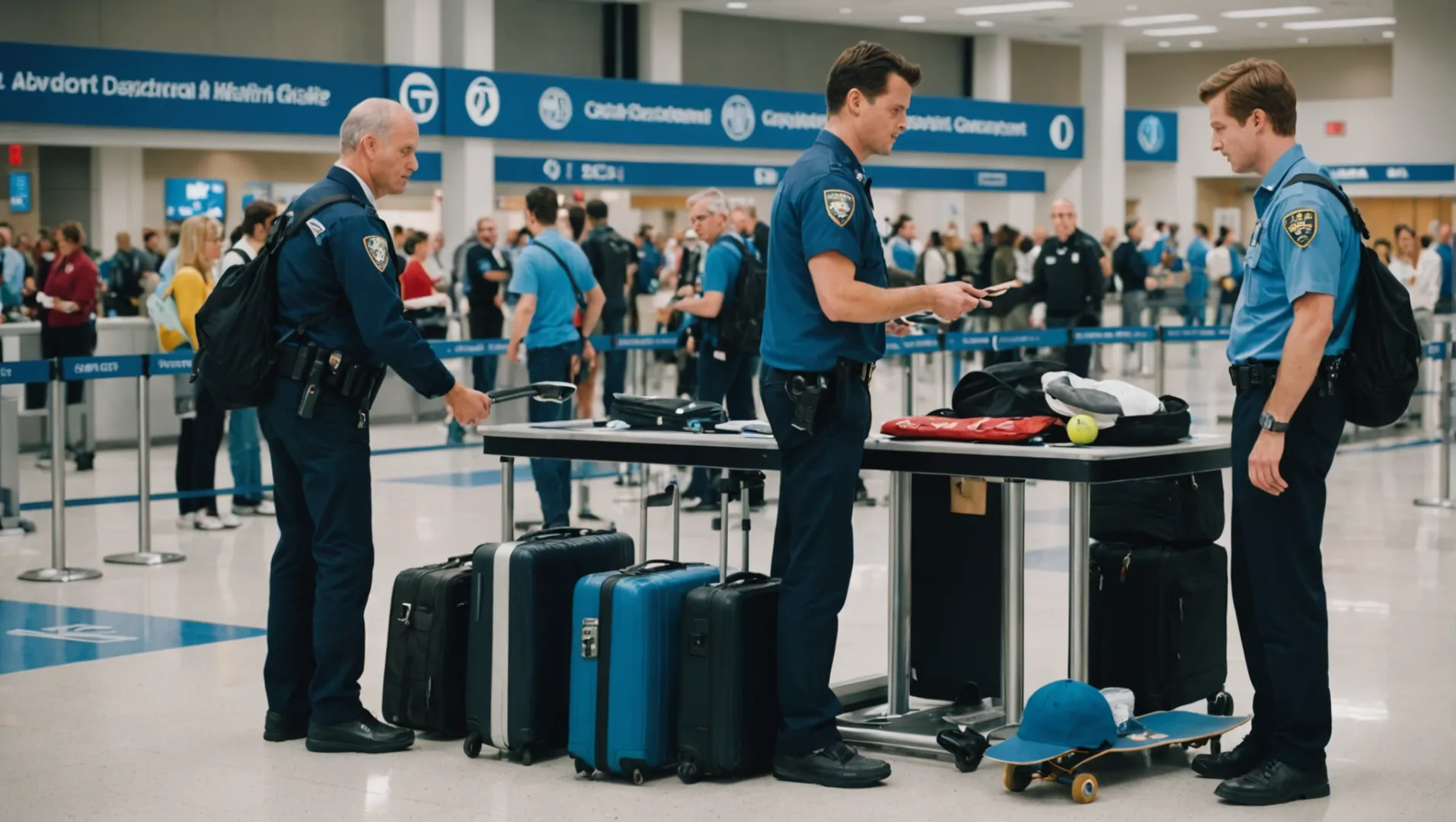 TSA checkpoint with sports equipment inspection