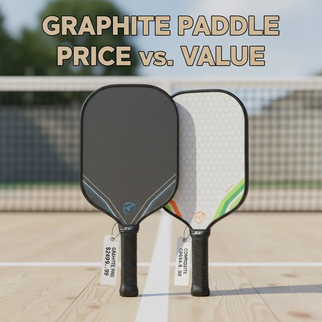 A premium graphite paddle next to a more budget-friendly composite paddle, with price tags visible.