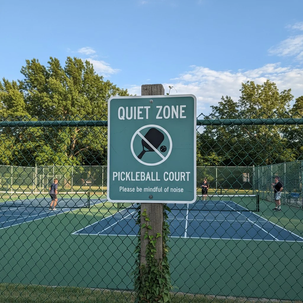 Una señal indicando una zona tranquila cerca de una pista de pickleball