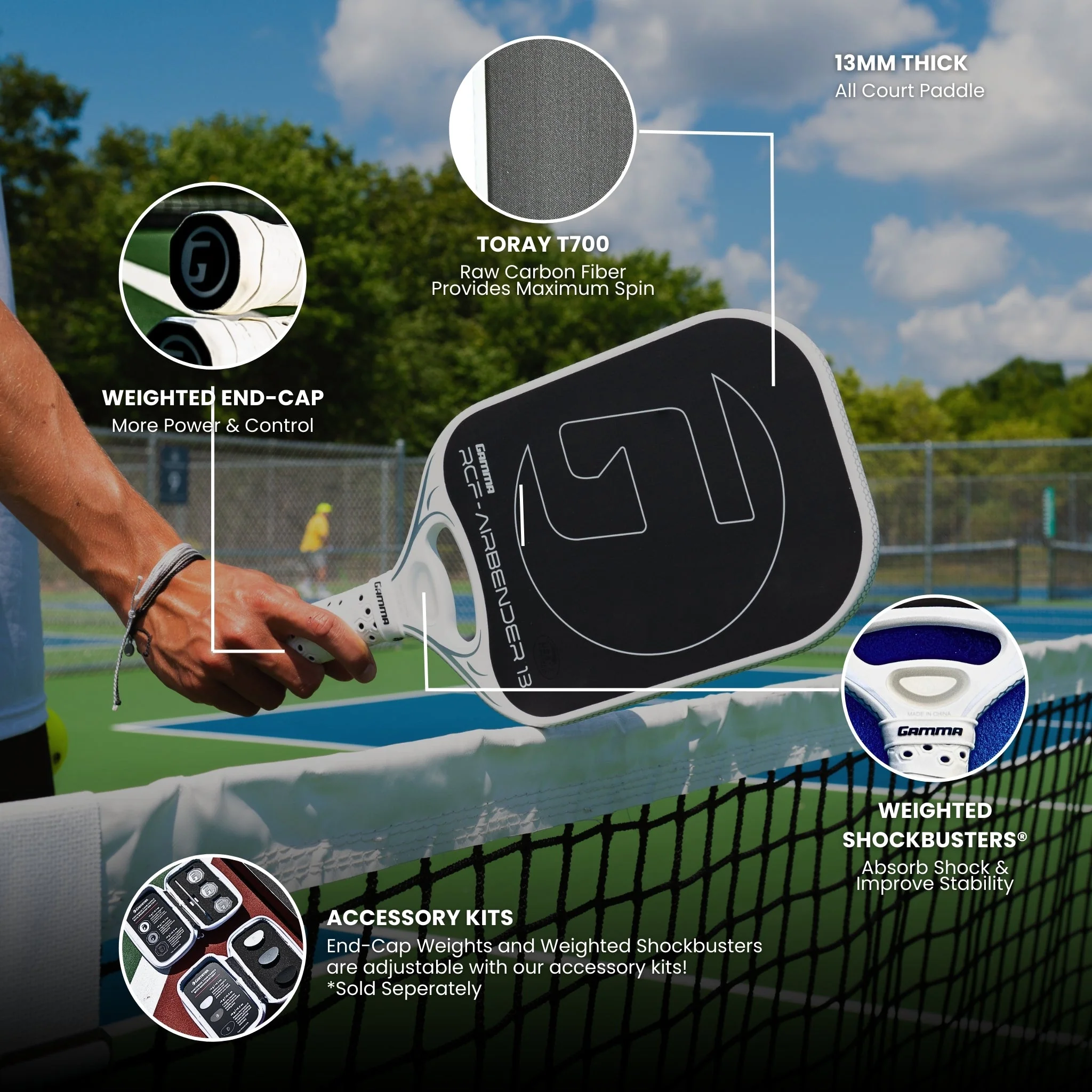 A pickleball spinning rapidly after being hit by a raw carbon paddle.