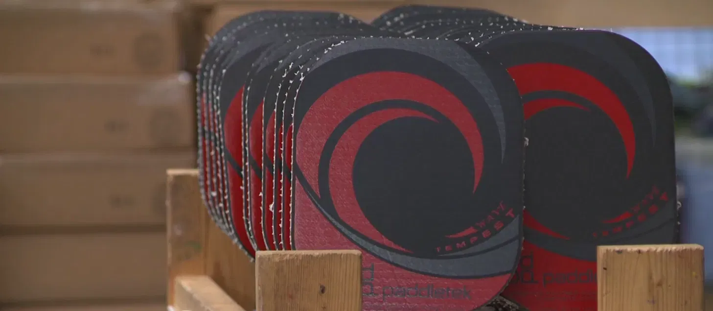 A close-up shot of a Paddletek pickleball paddle